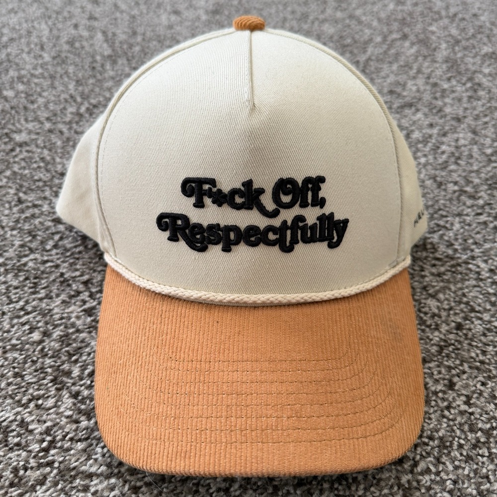 Field Grade Hat Cap Snap Back Beige F*ск Off Respectfully Rope Trucker Corduroy